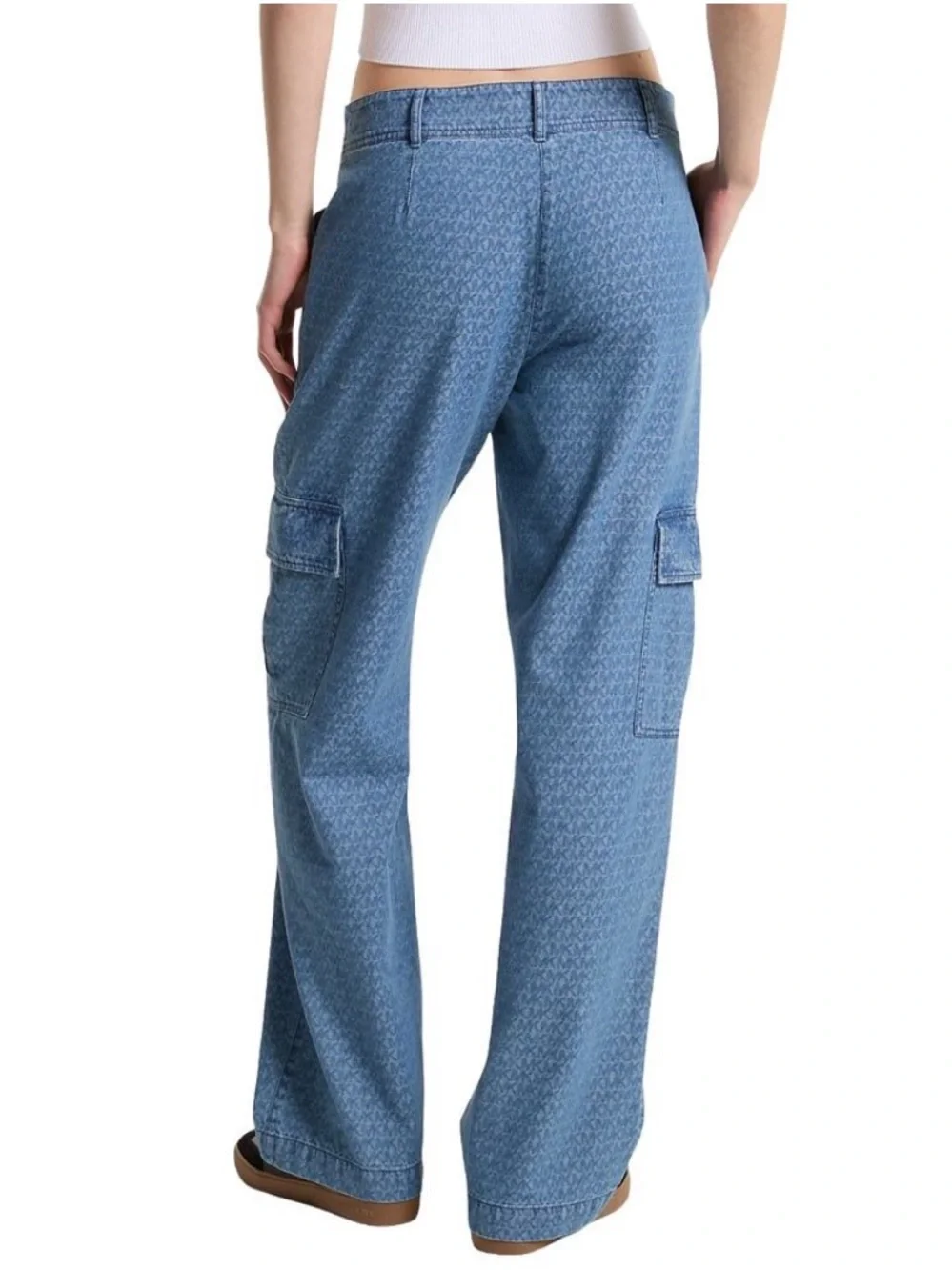 Michael Kors Logo Jacquard Denim Cargo Pants Jeans Dusk Blue Size 4